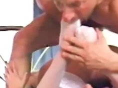 French anal threesome with stunning babes huge cock